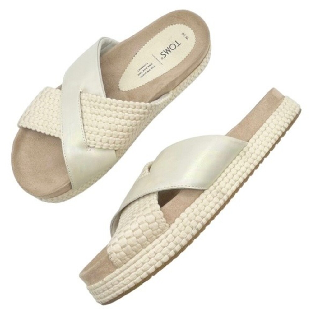Toms Paloma Slides Iridescent Silver Cream Rope P… - image 2